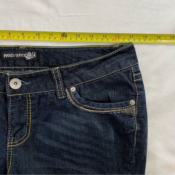 PARIS BLUES Size 13 Juniors - Distressed Bootcut Blue Jeans - embroidered pocket - Picture 10 of 16